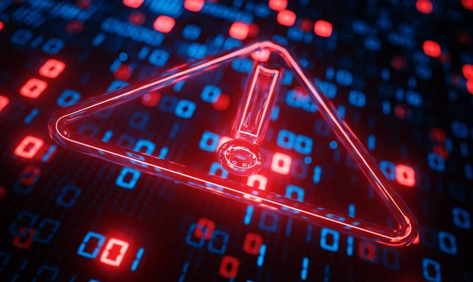 Threat symbol on top of digital background